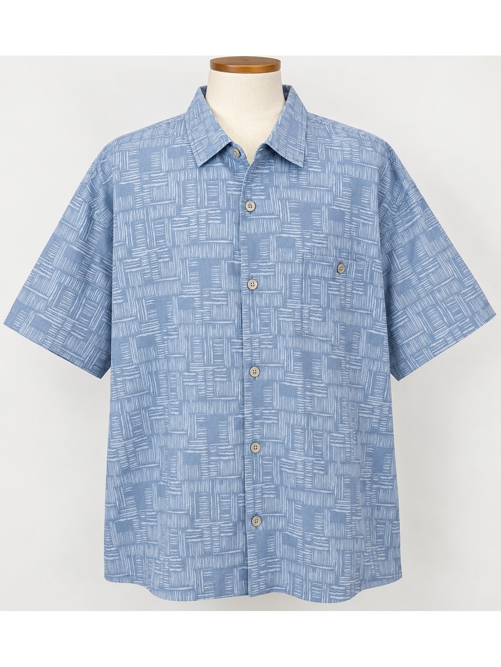 Tommy Bahama Men 3XL Blue Geometric Silk Blend Original Fit Shirt